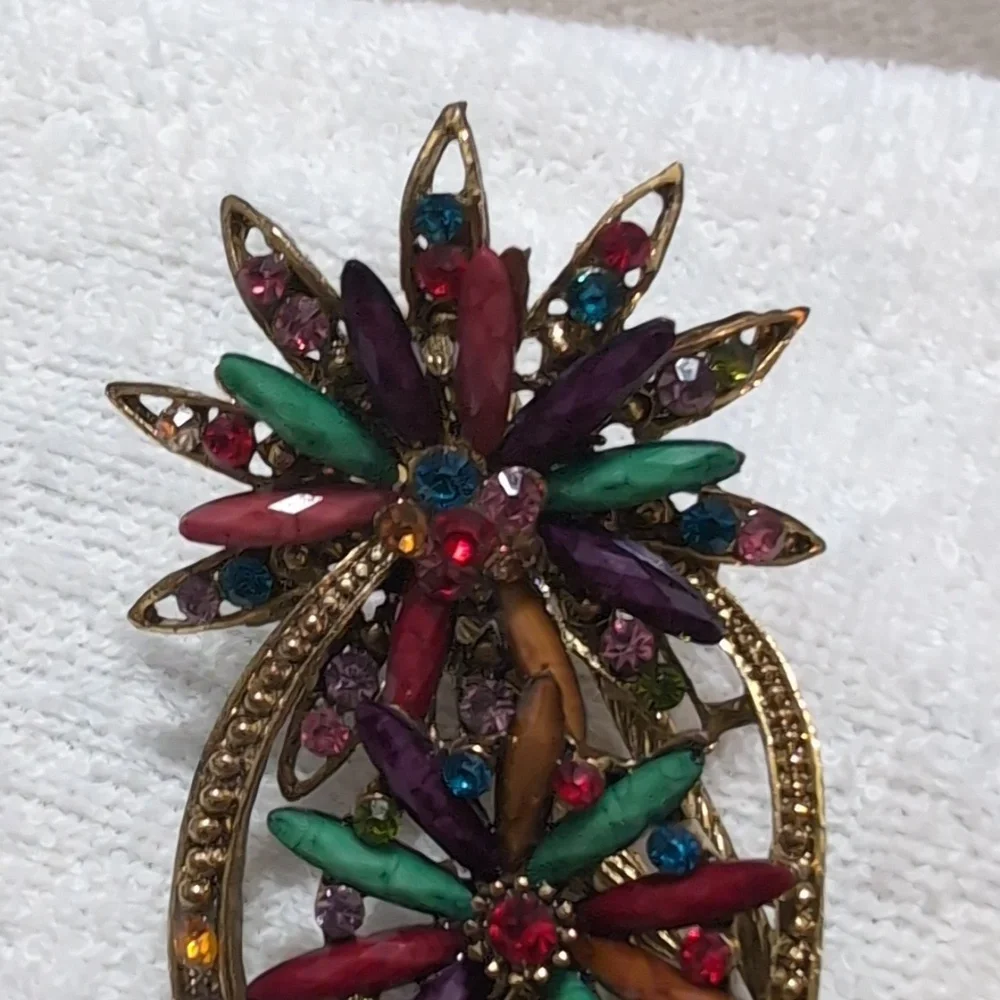 Vintage Art Deco Style Large Flower Rhinestone Hair Clip